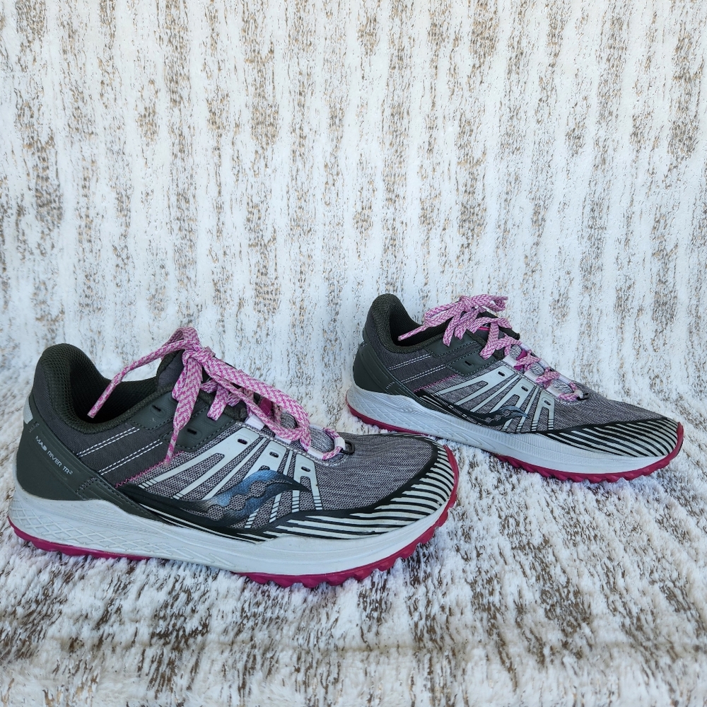 Saucony Women's Gray and Pink Trail Running Shoes - Picture 7 of 11